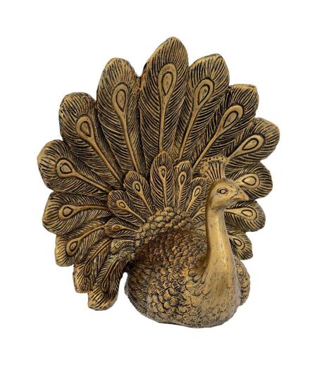 Statuette Oiseau Paon en Résine Wild Romance 27cm Doré