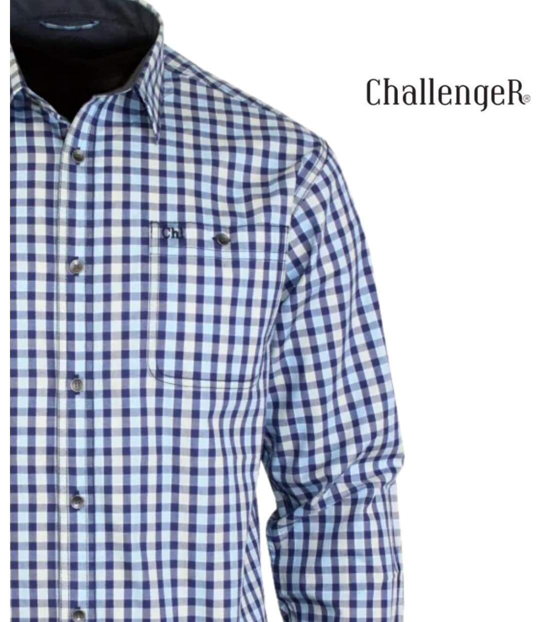 CHALLENGER TRATTORIA1 — Chemise à carreaux manches longues bleu à carreaux : confort et élégance en popeline de coton-3