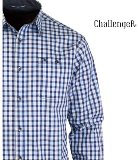 CHALLENGER TRATTORIA1 — Chemise à carreaux manches longues bleu à carreaux : confort et élégance en popeline de coton