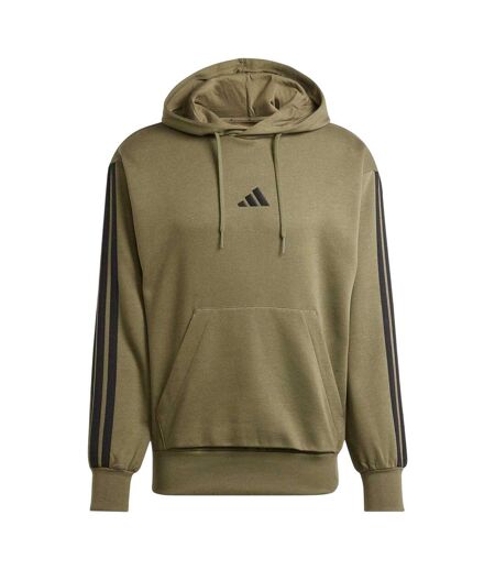 Mens Essentials 3 Stripes Fleece Logo Hoodie Olive Strata Adidas