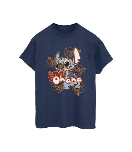 Disney Womens/Ladies Lilo And Stitch Ohana Orange Hibiscus Cotton Boyfriend T-Shirt (Bleu marine) - UTBI30222