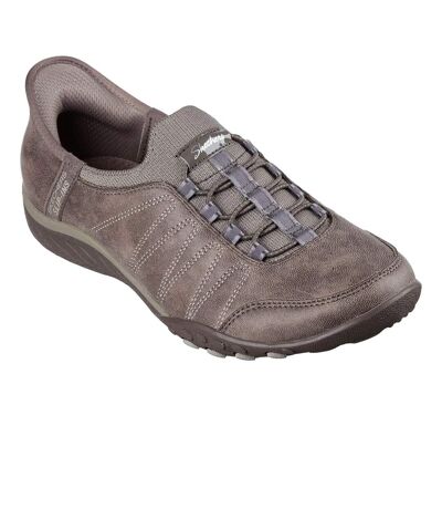 Womens/ladies breathe easy home body faux leather trainers dark taupe Skechers