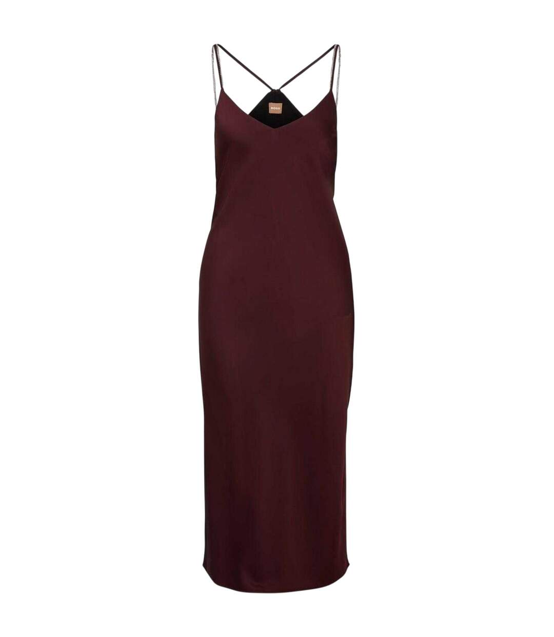 Womens/ladies Chain Detail Satin Slip Dress Red Boss-2