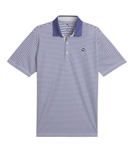 Mens Pure 2.0 Striped Performance Polo Shirt Blue Navy Puma