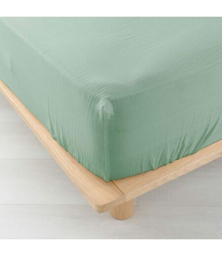 Drap Housse en Gaze de Coton Angelia 140x190cm Vert Sauge