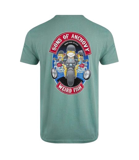 Mens Sons Of Anchovy Back Print T-shirt Mineral Blue Weird Fish