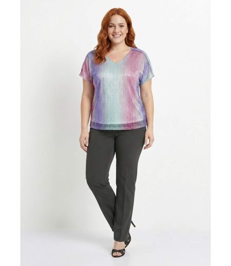 T-shirt court brillant col V effet plissé