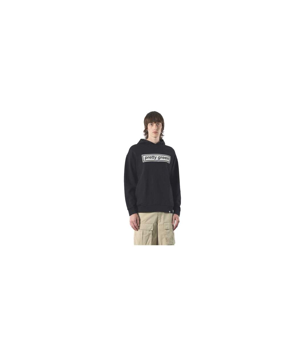 Mens Box Logo Regular Drawstring Hoodie Black Pretty Green-1