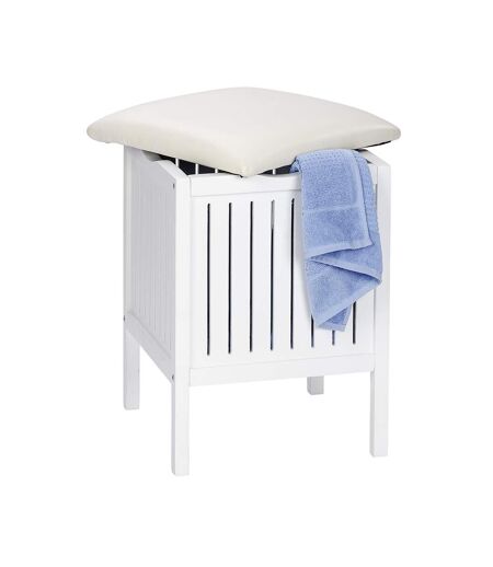 Tabouret de salle de bain en bois avec rangement Olso - L. 39 x H. 52 cm - Blanc
