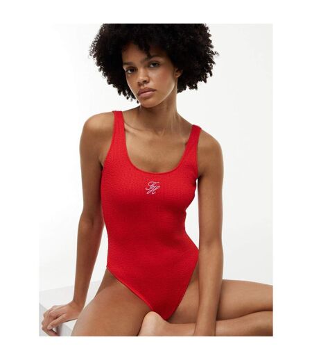 Womens/ladies Textured Crinkle One Piece Swimsuit Fire Red Tommy Hilfiger
