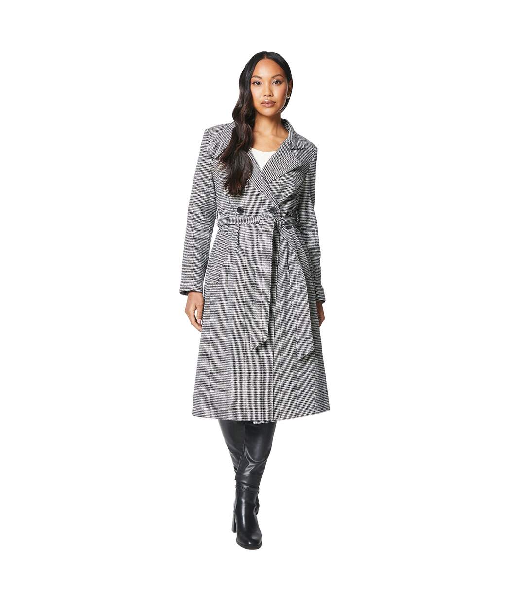 Womens/ladies checked wrap belted coat neutral Principles