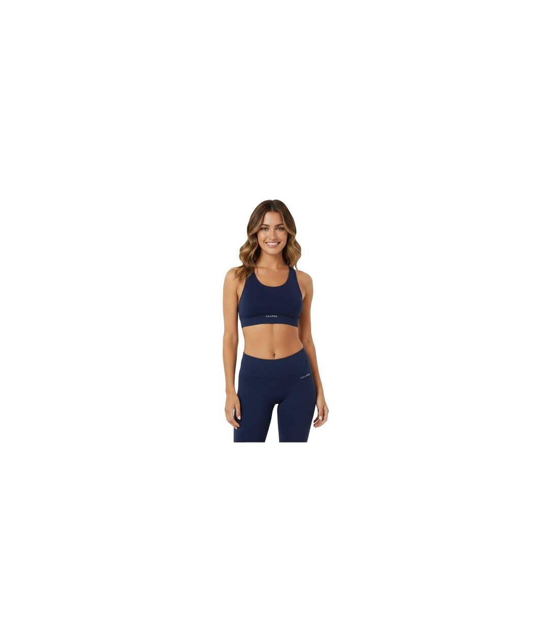 Womens/ladies Ribbed Seamless Sports Bra Navy USA-1