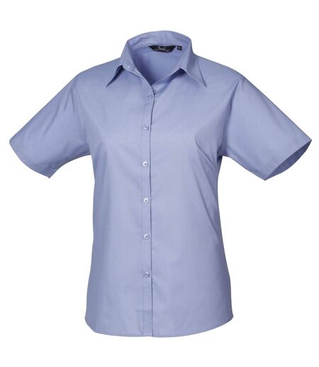 Premier Short Sleeve Poplin Blouse/Plain Work Shirt (Mid Blue)