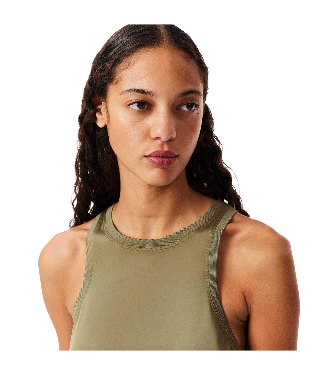 Womens/ladies Fluid Satin Tank Top Khaki Lacoste-4