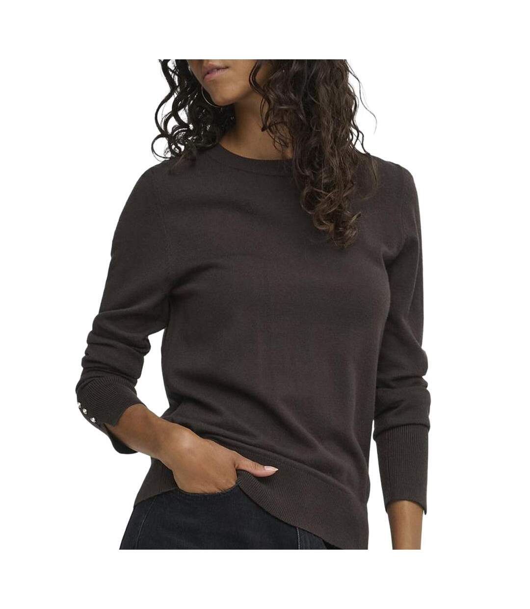 Pull marron femme jdy button-1