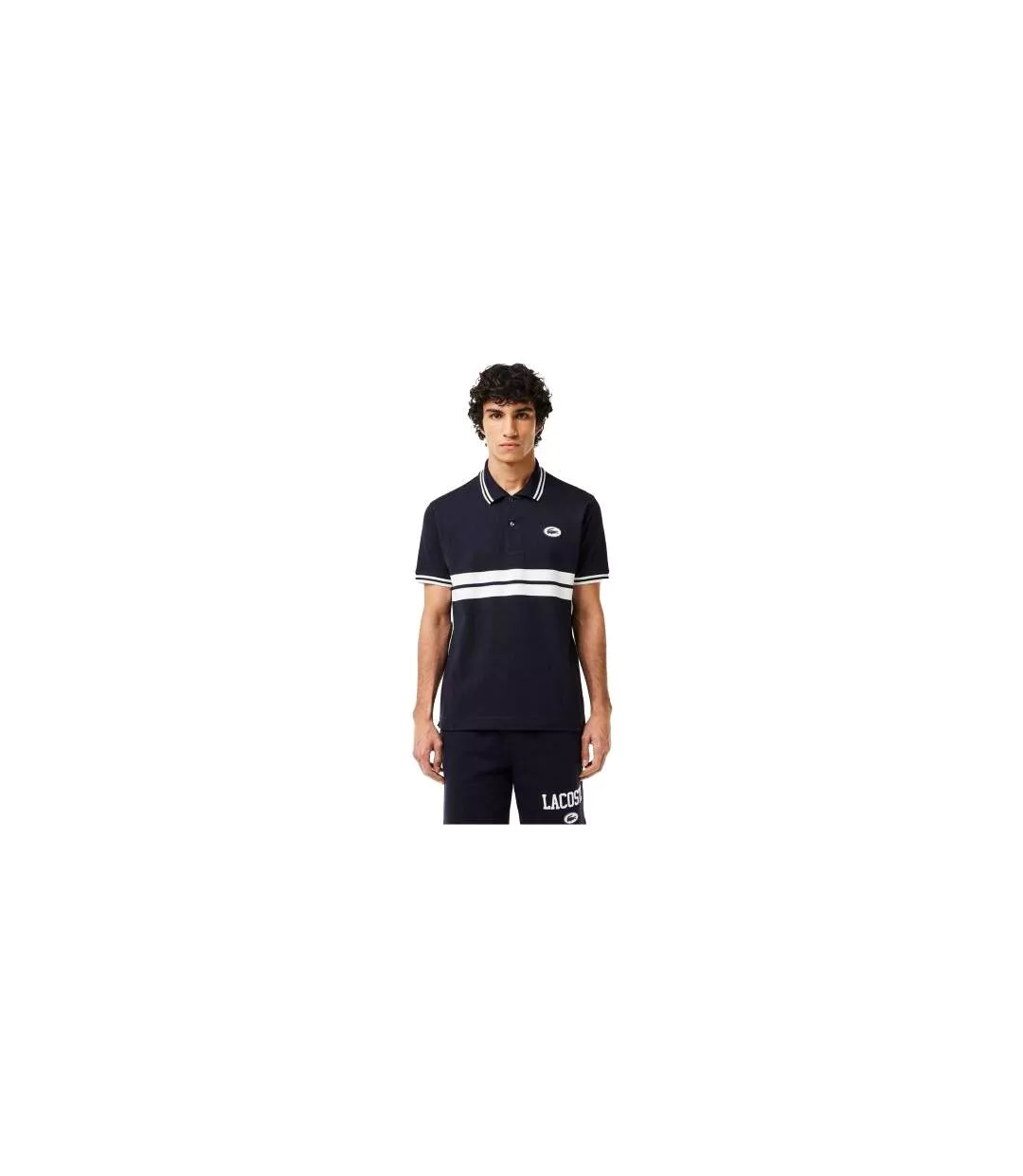 Mens Striped Premium Cotton Polo Shirt Black Lacoste-1