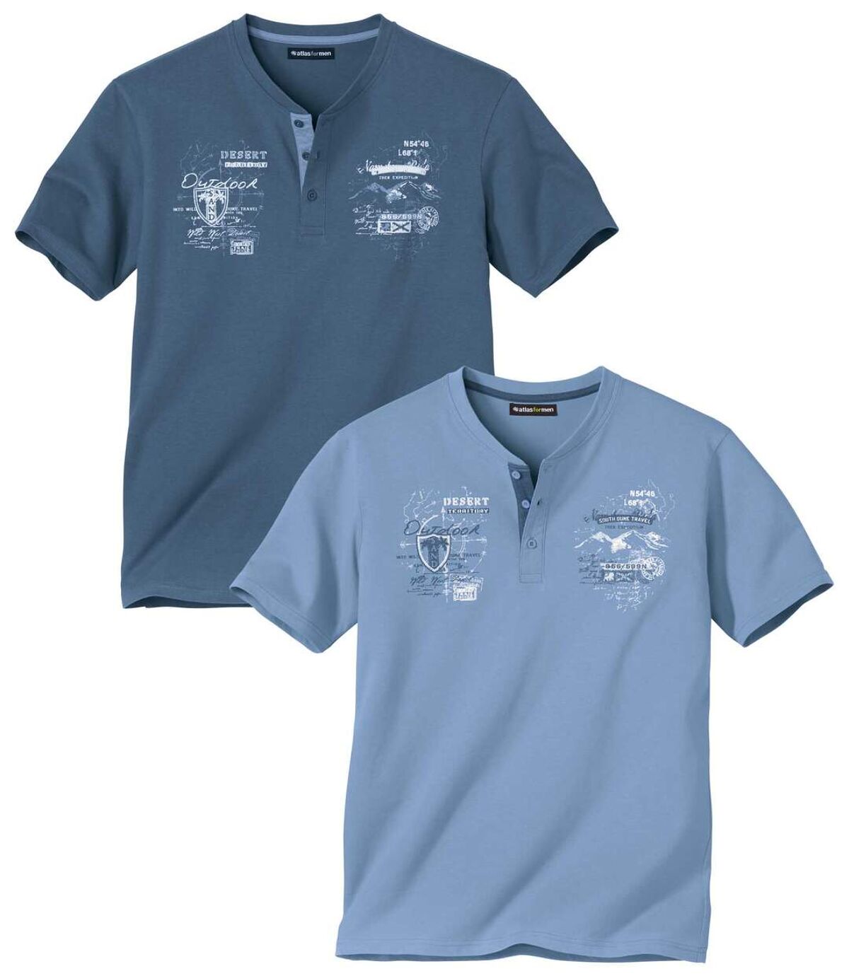 Sada 2 triček South Dune se zapínáním u krku Atlas For Men