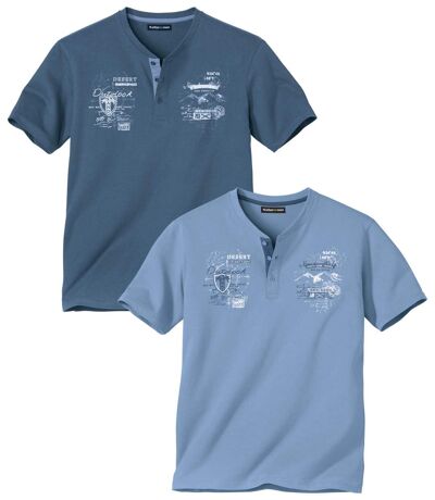 Pack of 2 Men's Henley T-Shirts - Blue