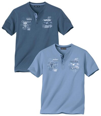 Paquet de 2 t-shirts henley à manches courtes homme - bleu