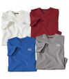 Pack of 4 Men's V-Neck T-Shirts - White Blue Grey Burgundy Atlas For Men