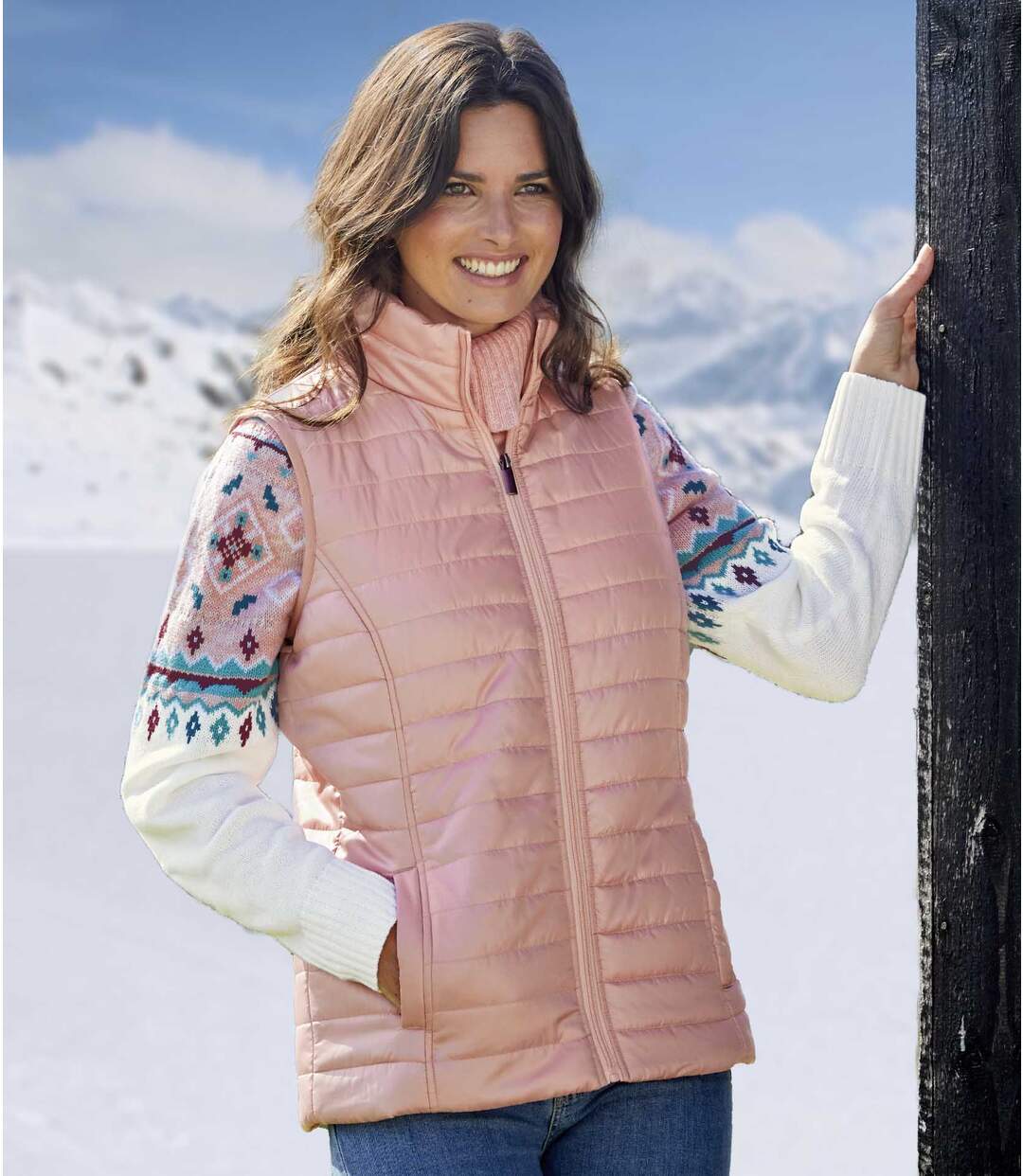 Glanzend roze bodywarmer-1