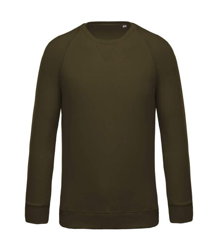 Mens organic cotton crew neck raglan sweatshirt moss green Kariban