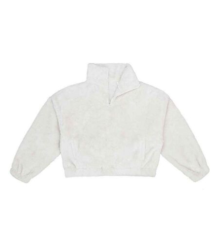 Womens/ladies fluffy quarter zip fleece top natural Brand Lab