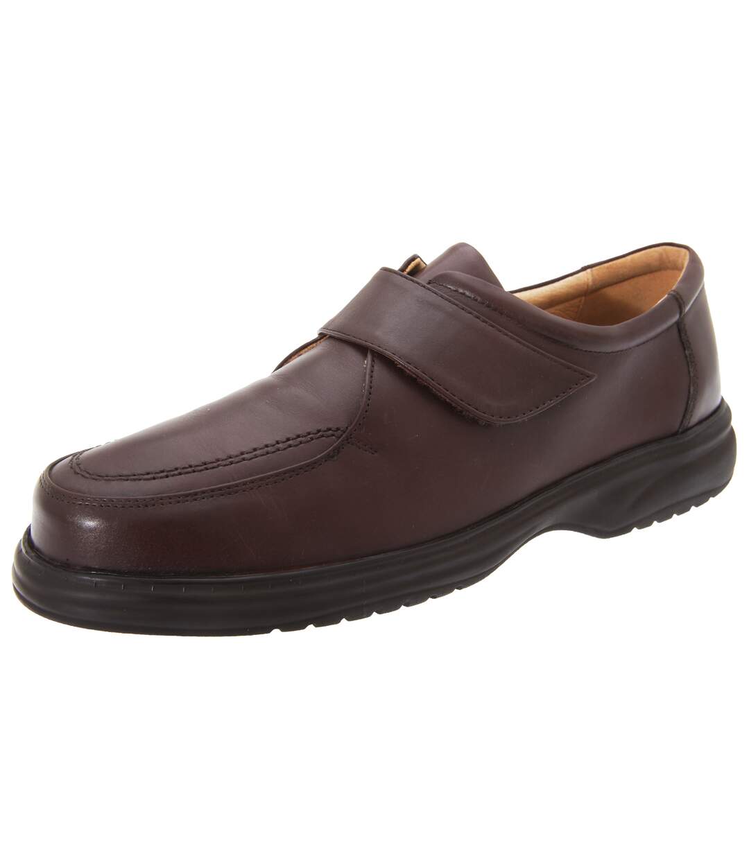 Superlite chaussures de ville larges en cuir avec sangle à scratch homme marron Roamers