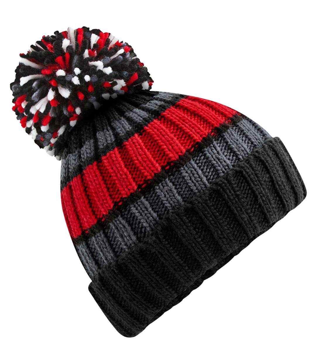 Unisex Adult Hygge Striped Beanie Black Cherry Charcoal Beechfield-2