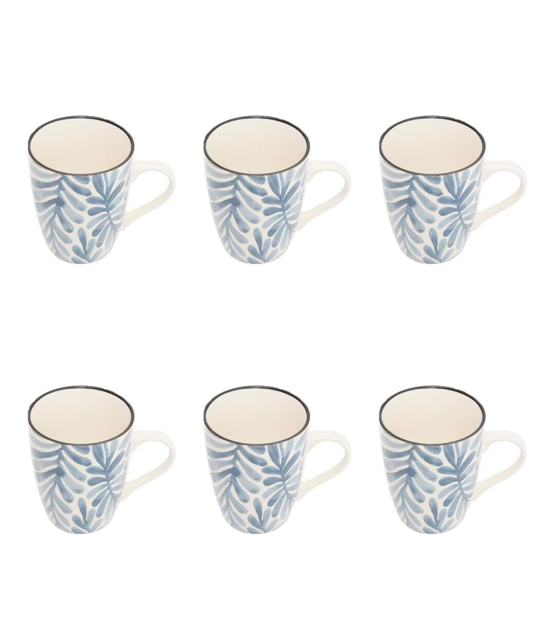 Lot de 6 Mugs en Porcelaine Umami Feuille 31cl Bleu-1