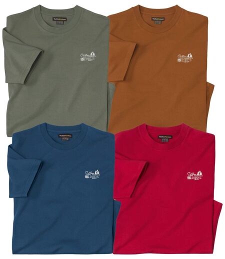 Pack of 4 Men's Cotton T-Shirts - Blue Red Khaki Camel