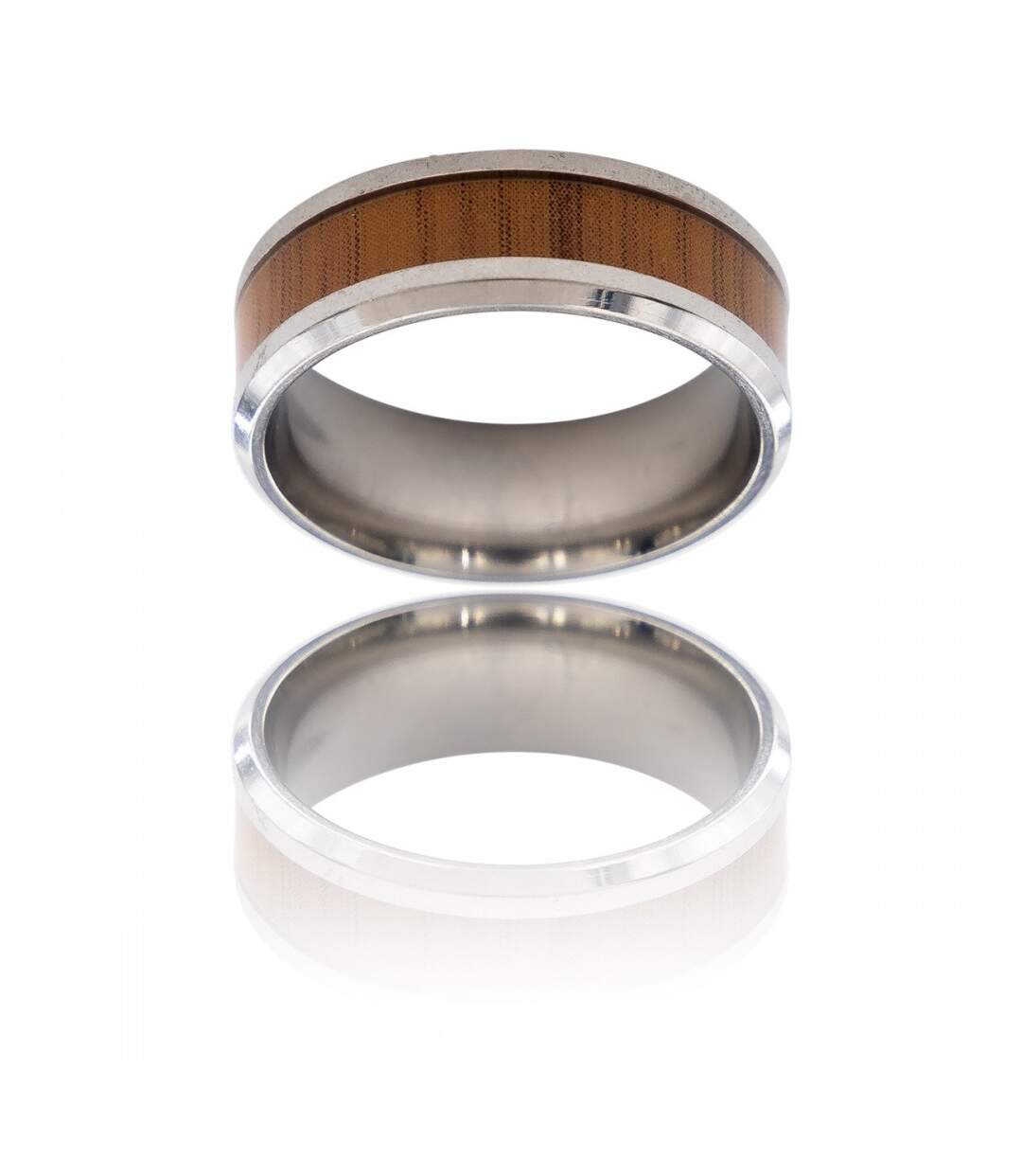 Bague Anneau pour Homme en Acier Argenté Bois