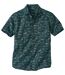 Men's Leaf Print Short-Sleeved Shirt - Navy Green