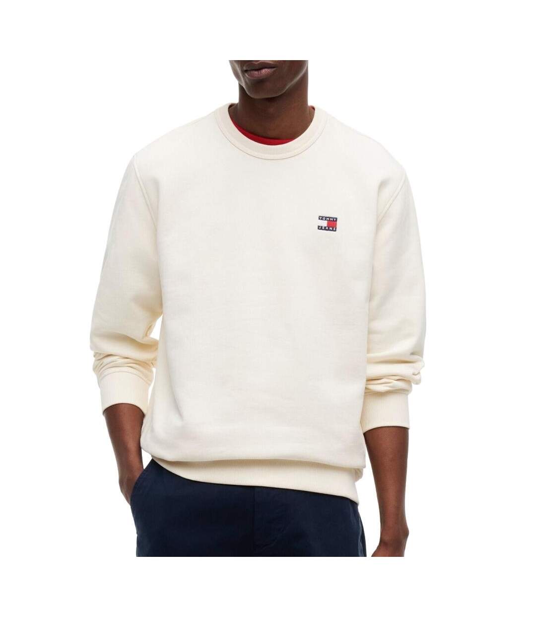 Sweat beige homme tommy hilfiger badge crewss-1