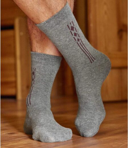 Pack of 5 Pairs of Patterned Men's Socks - Grey Navy Burgundy 