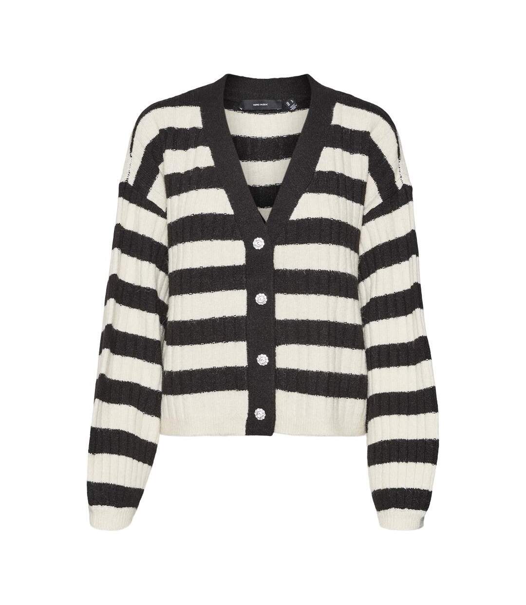 Pull cardigan blanc/noir femme vero moda melya-1