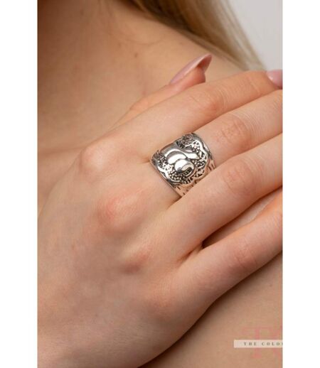 Wide Retro Elephant Carving Unisex Chunky Animal Large Silver Ring- Size 8 (P)