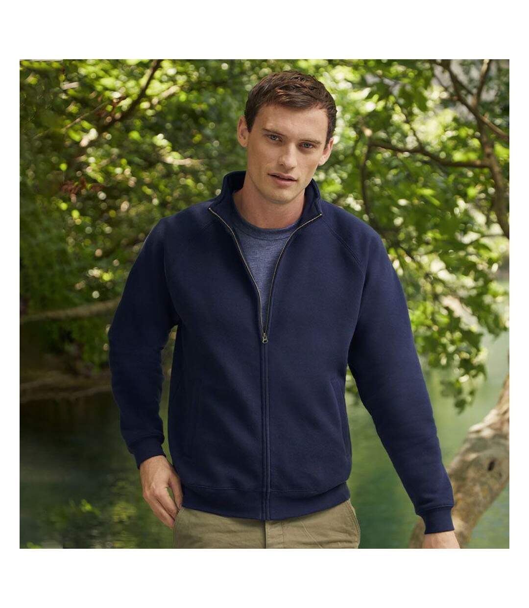 Sweatshirt à fermeture zippée homme bleu marine profond Fruit of the Loom-2