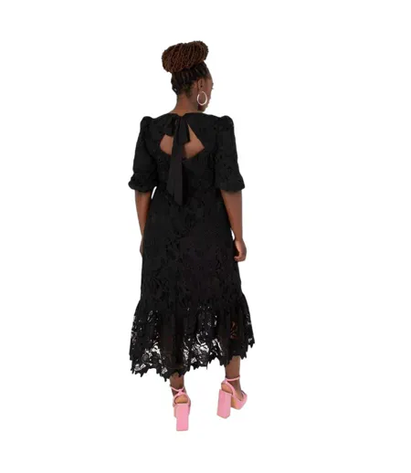 Robe Mi-longue Manches ¾ Femme Noir Maya Deluxe