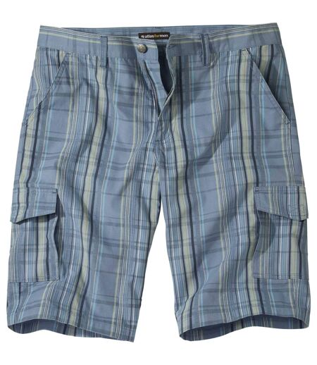 Men's Checked Blue Cargo Shorts