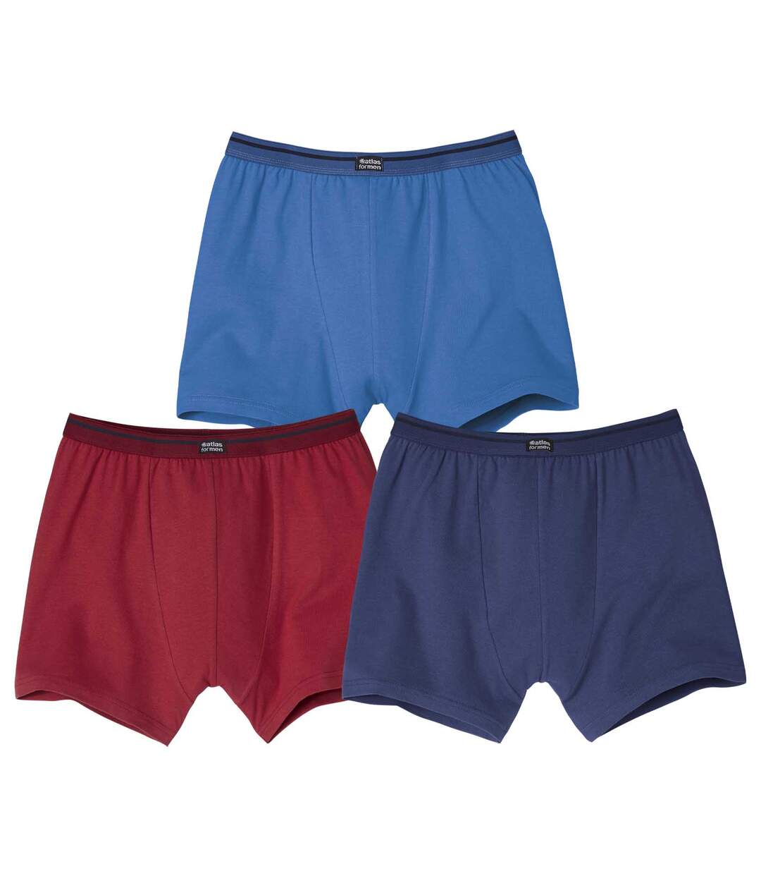Pack of 3 Men's Plain Boxer Shorts - Blue Red Navy Atlas For Men