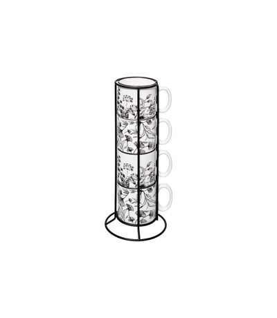 Lot de 4 Mugs sur Rack White Floral 24cl Blanc