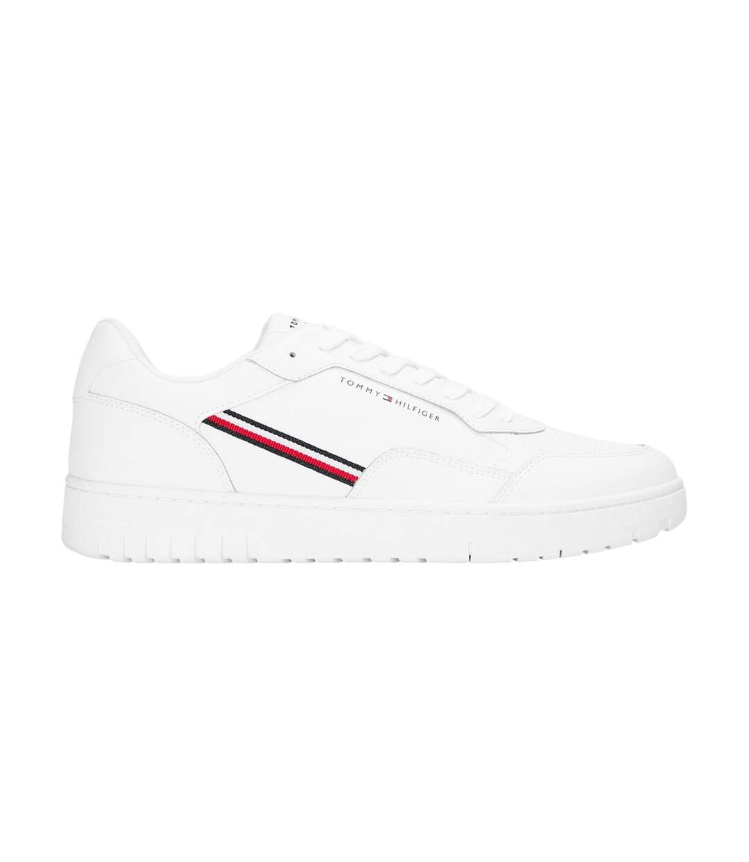 Mens Basket Stripe Leather Lace Up Trainers White Tommy Hilfiger-2