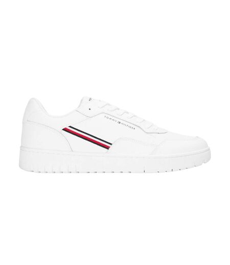 Mens Basket Stripe Leather Lace Up Trainers White Tommy Hilfiger