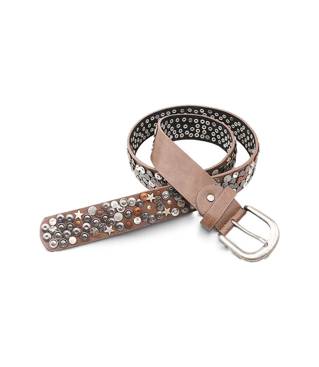 Ceinture femme en synthétique doublure en cuir avec clous - Taupe