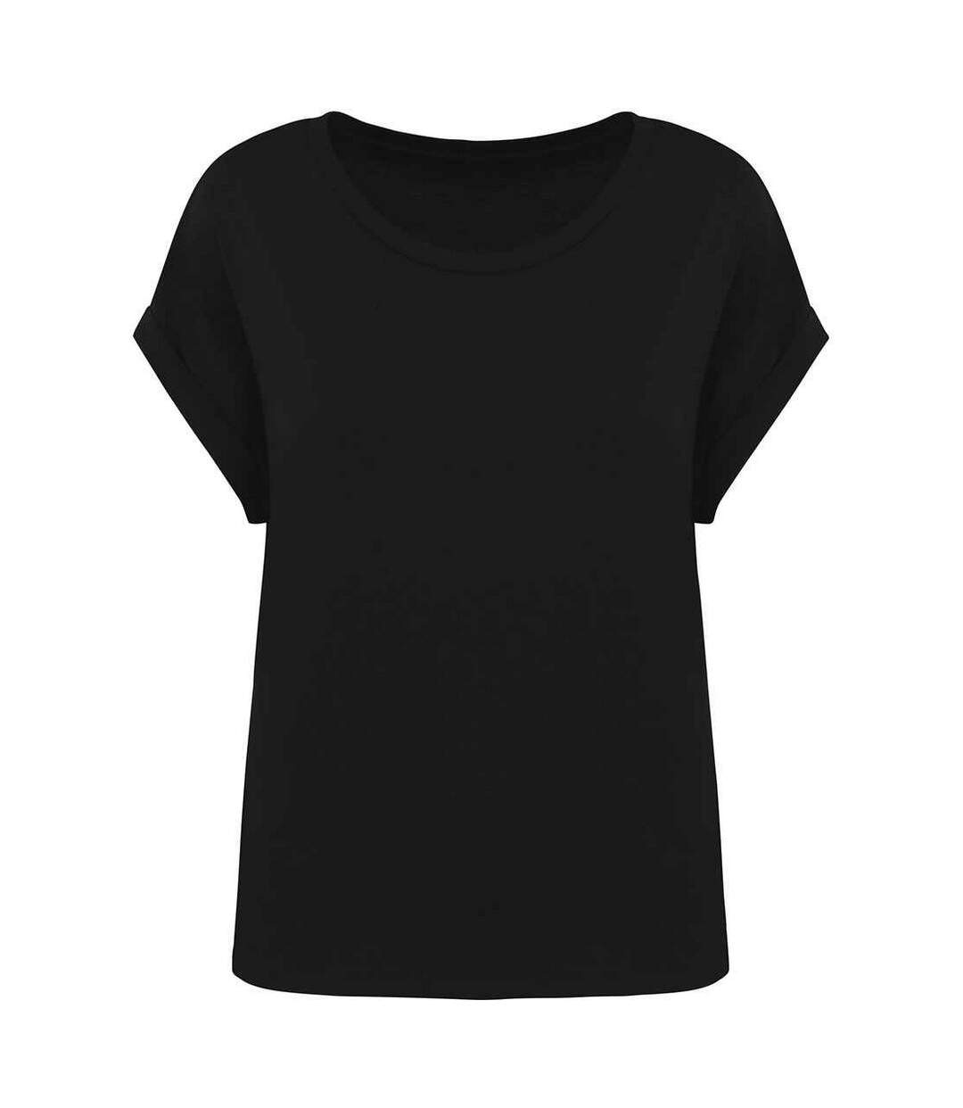 Womens/ladies roll sleeve t-shirt black Native Spirit-1