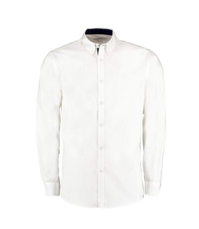 Kustom Kit Mens Premium Contrast Oxford Long-Sleeved Shirt (White/Navy) - UTPC6314