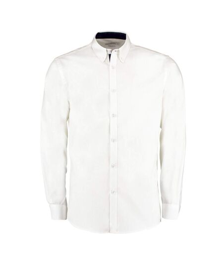 Kustom Kit Mens Premium Contrast Oxford Long-Sleeved Shirt (White/Navy)