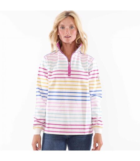 Womens/ladies Striped Quarter Zip Sweatshirt Rainbow Lazy Jacks