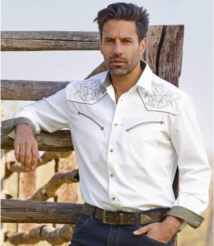 Men's White Country-Style Shirt